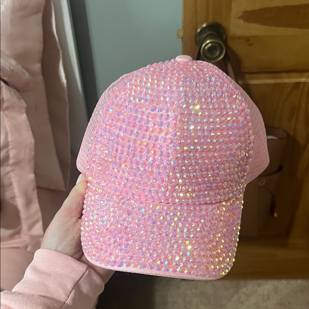 Pink Rhinestone Bling Baseball Cap